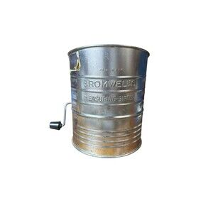 Bromwells Measuring Sifter Vintage Silver Tin 5 Cup Hand Crank Made in USA